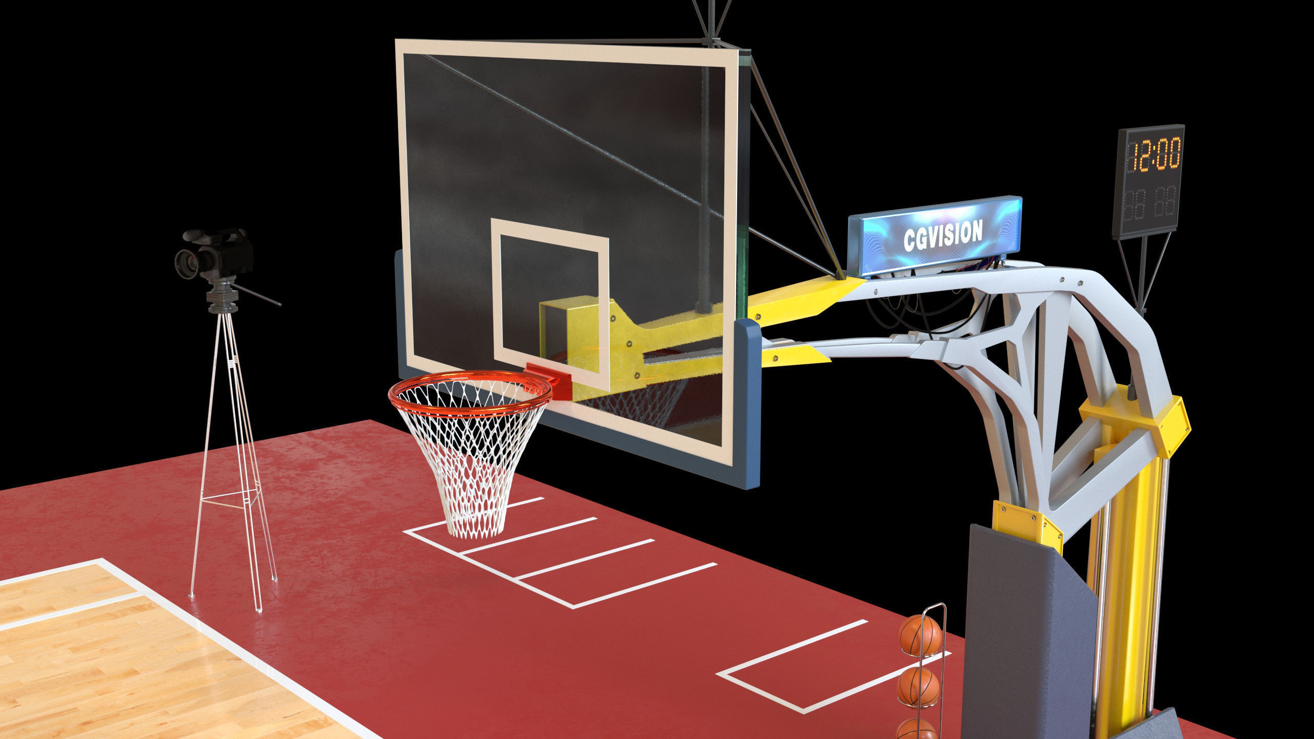 Basketball Court Set with Hoop Floor Timers LED Screens Low-poly 3D model_10