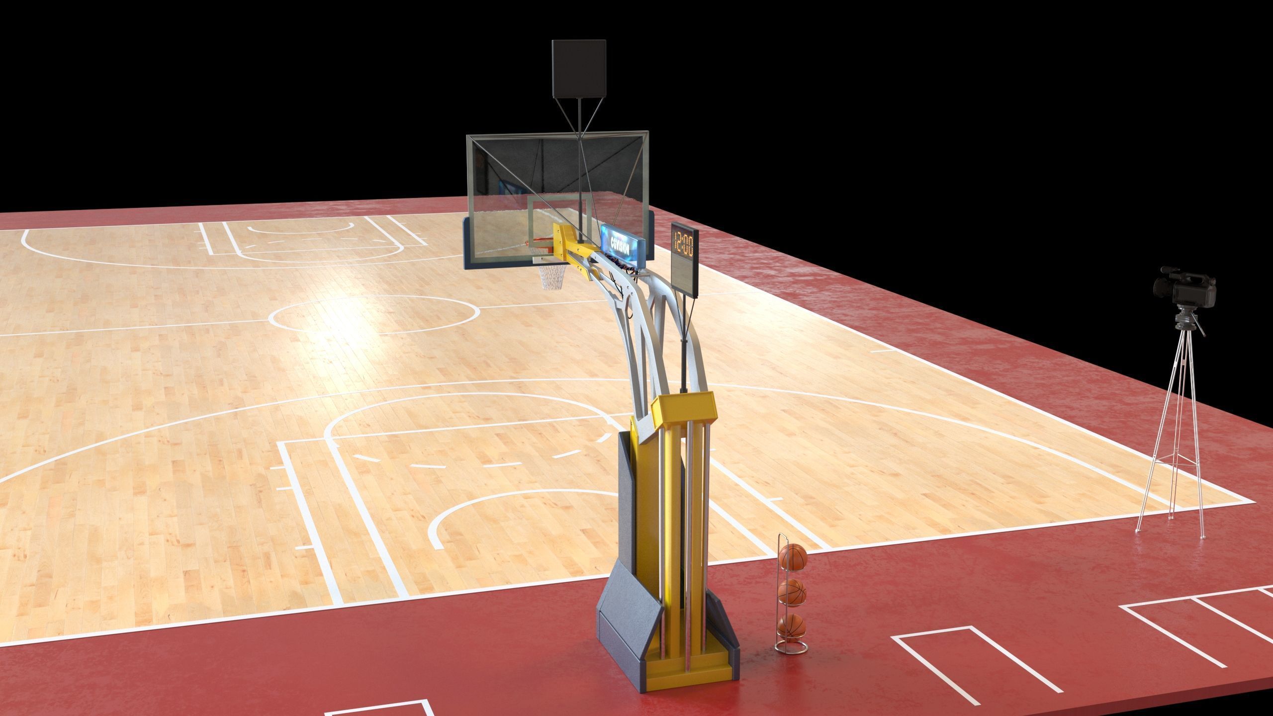 Basketball Court Set with Hoop Floor Timers LED Screens Low-poly 3D model_17