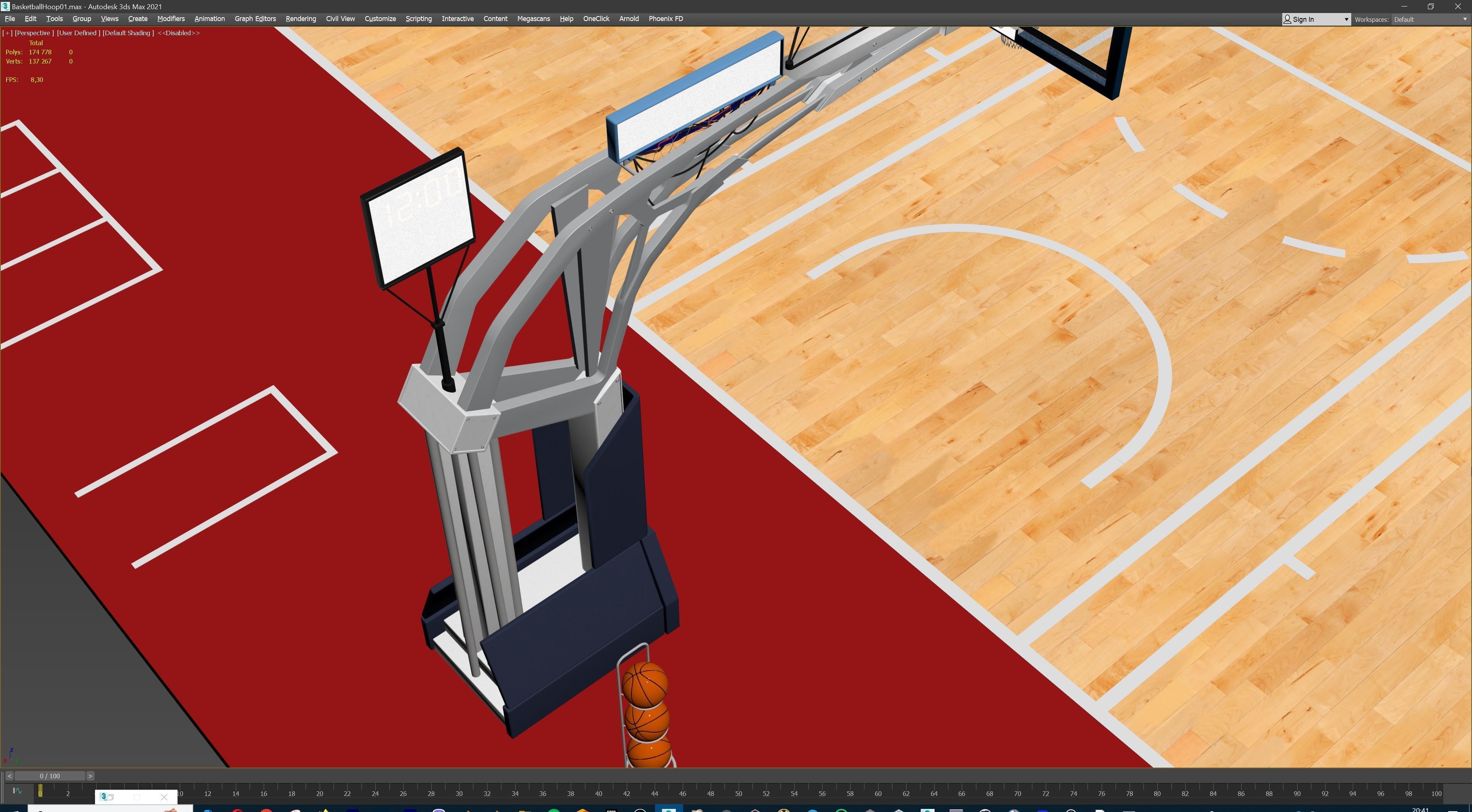 Basketball Court Set with Hoop Floor Timers LED Screens Low-poly 3D model_22