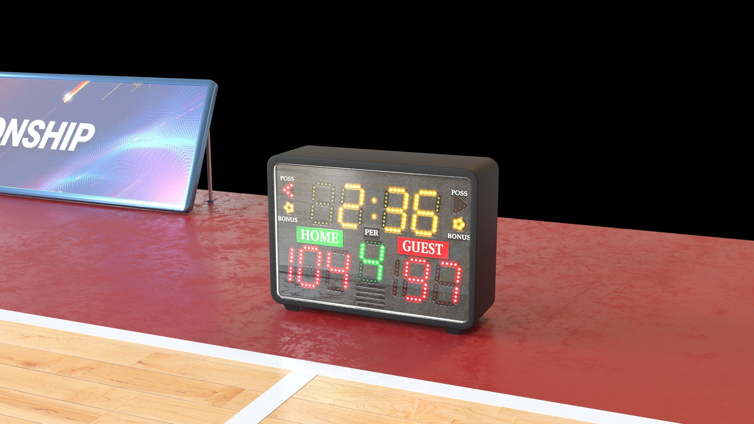 Basketball Court Set with Hoop Floor Timers LED Screens Low-poly 3D model_6