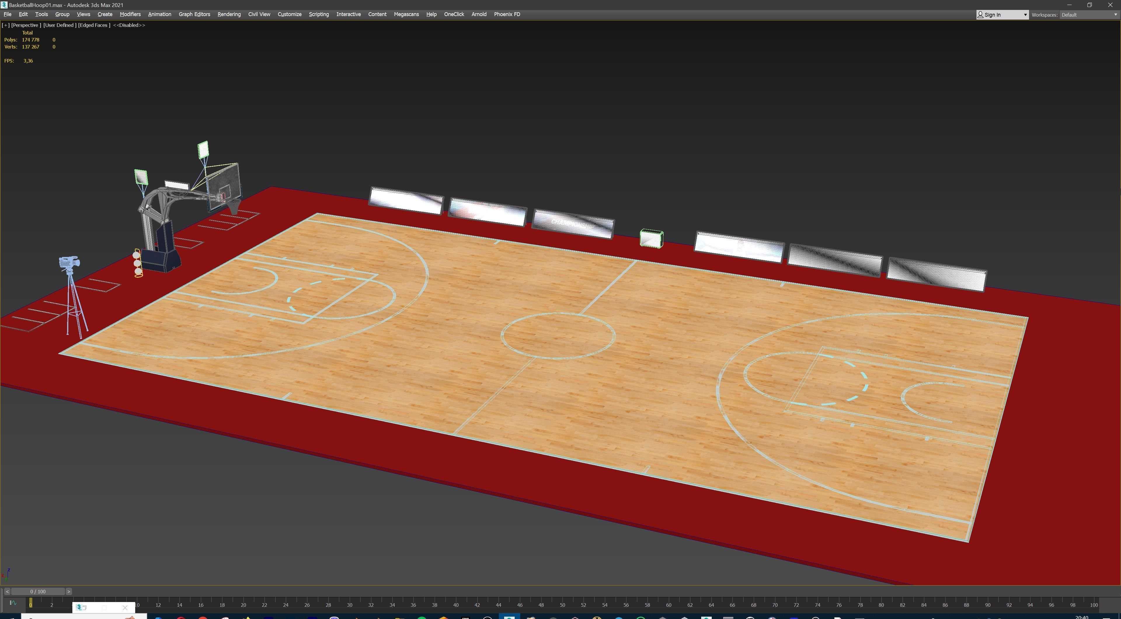 Basketball Court Set with Hoop Floor Timers LED Screens Low-poly 3D model_18
