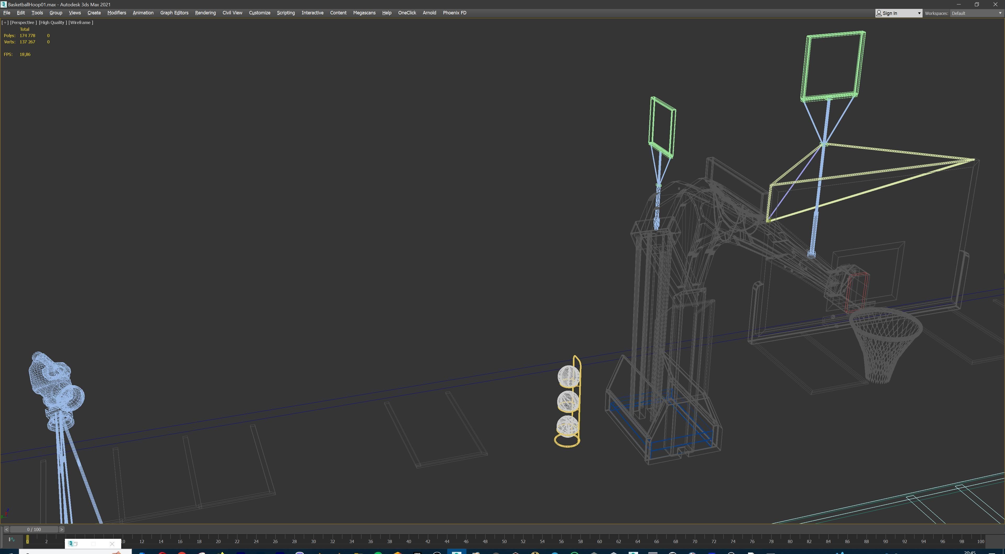 Basketball Court Set with Hoop Floor Timers LED Screens Low-poly 3D model_31
