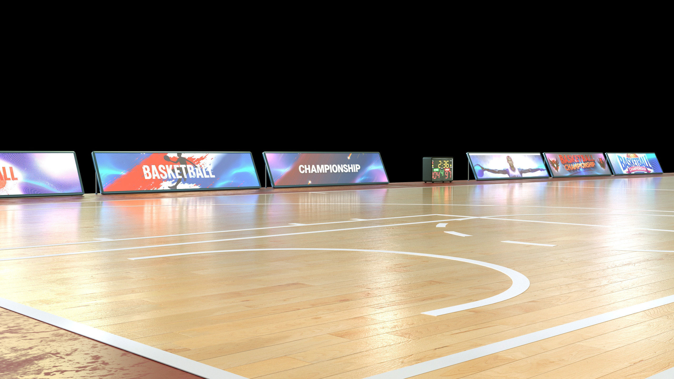 Basketball Court Set with Hoop Floor Timers LED Screens Low-poly 3D model_15