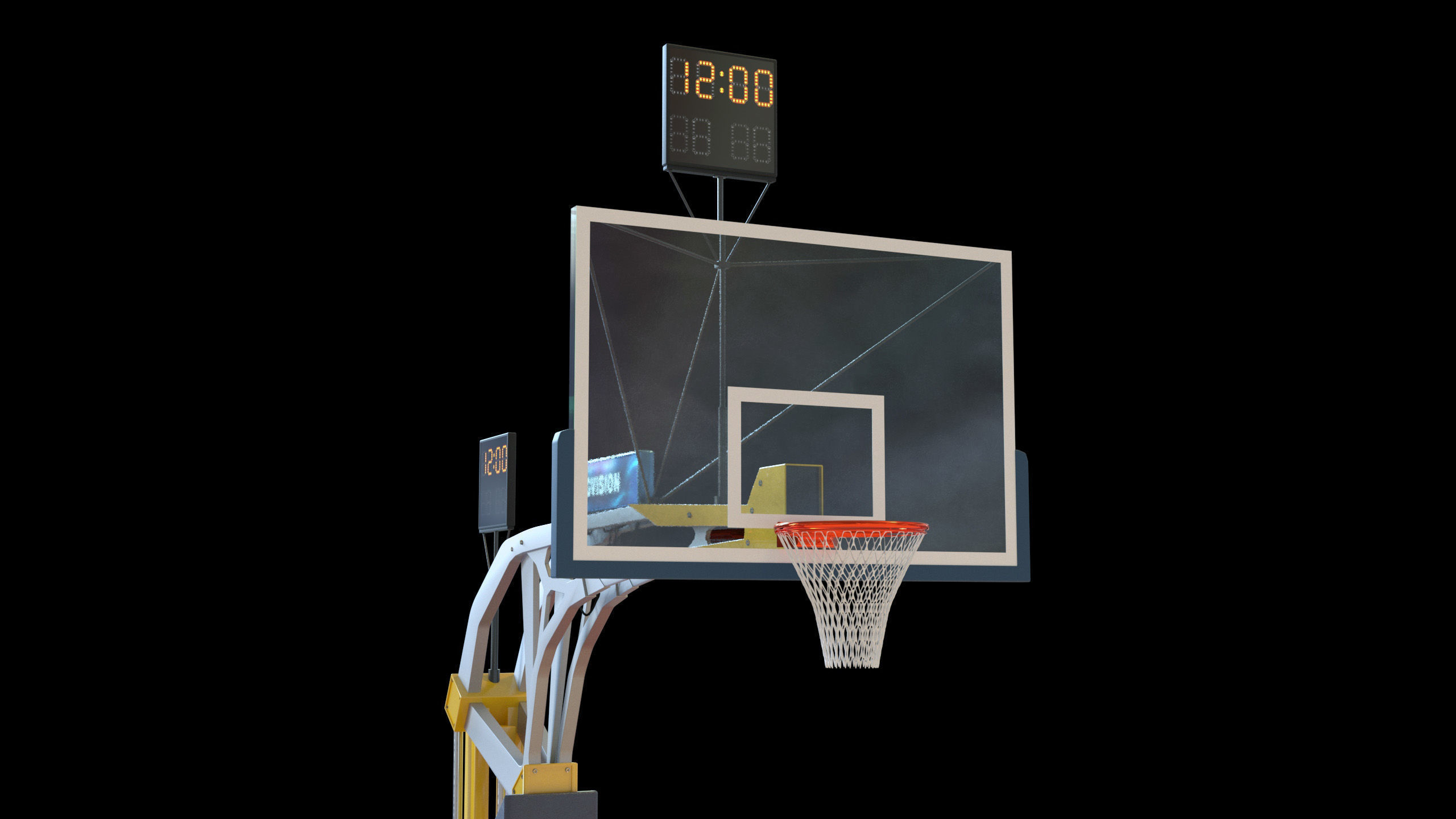 Basketball Court Set with Hoop Floor Timers LED Screens Low-poly 3D model_13