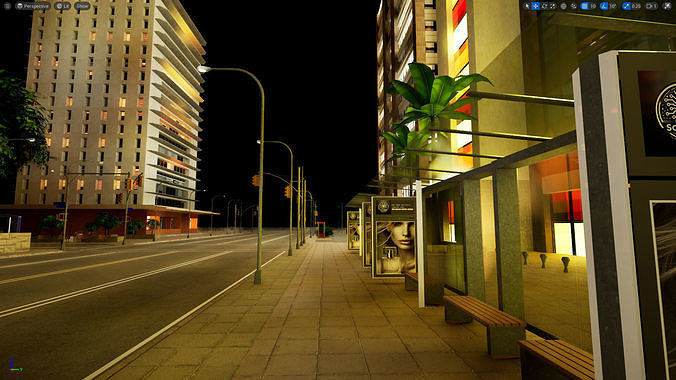 City Downtown Skyscraper Street - Night - Unreal - Lot 05 Low-poly 3D model