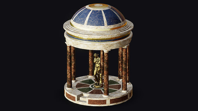 Circular Temple with a Statue Low-poly 3D model