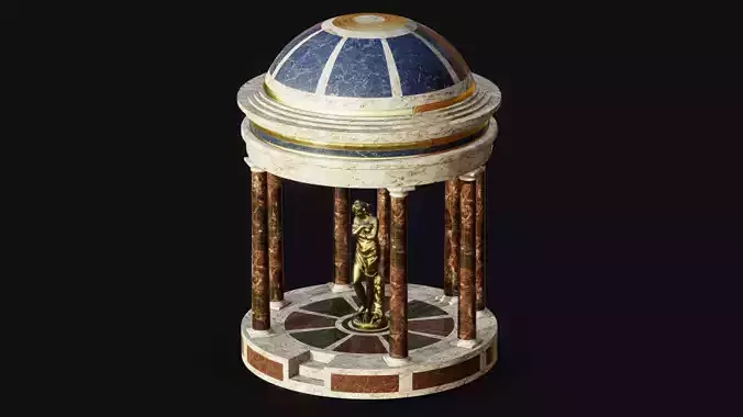 Circular Temple with a Statue Low-poly 3D model