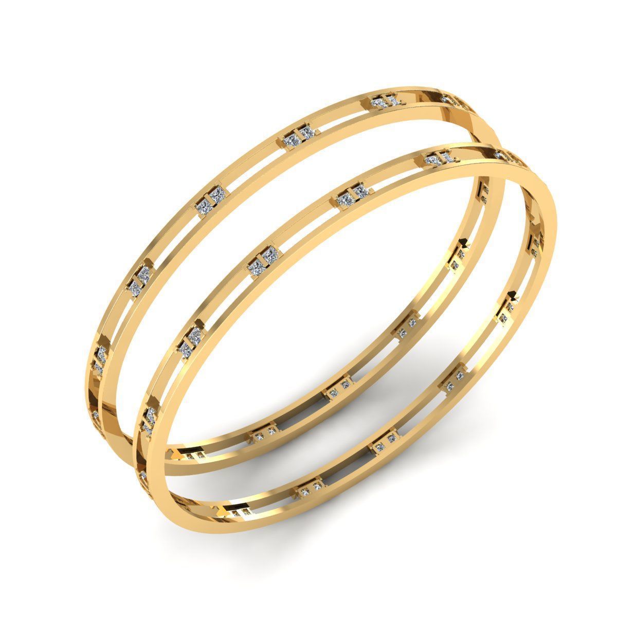 Gold and Silver Designer Bangles and Bracelets with CZ Diamonds 3D print model_81