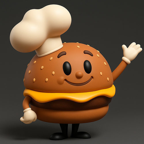Burger Mascot with Chef Hat 3D print model