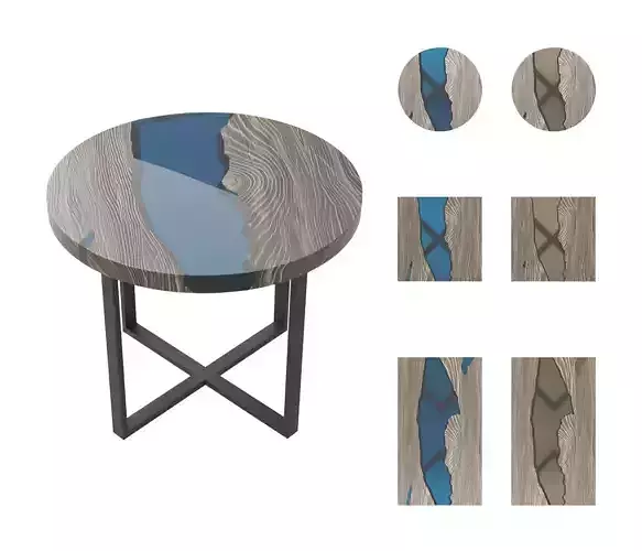 Wooden Tables with Epoxy Resin set 3D model