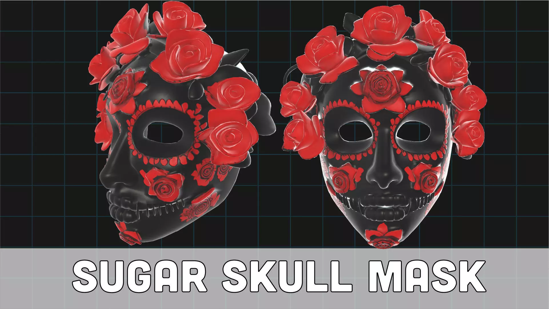 Day of the Dead Sugar Skull Mask with Red Roses 3D print model_0