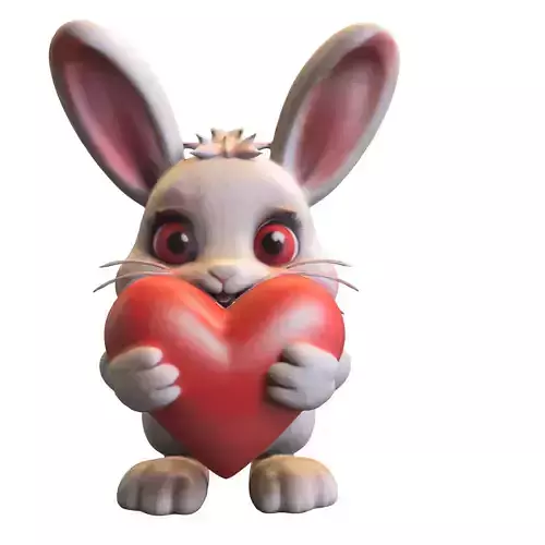 Cute Bunny Holding Heart 3D model