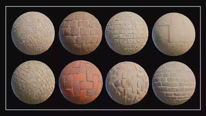 Set Cobblestone 01- 8 Tileable  PBR Textures 4K Photogrammetry  Texture