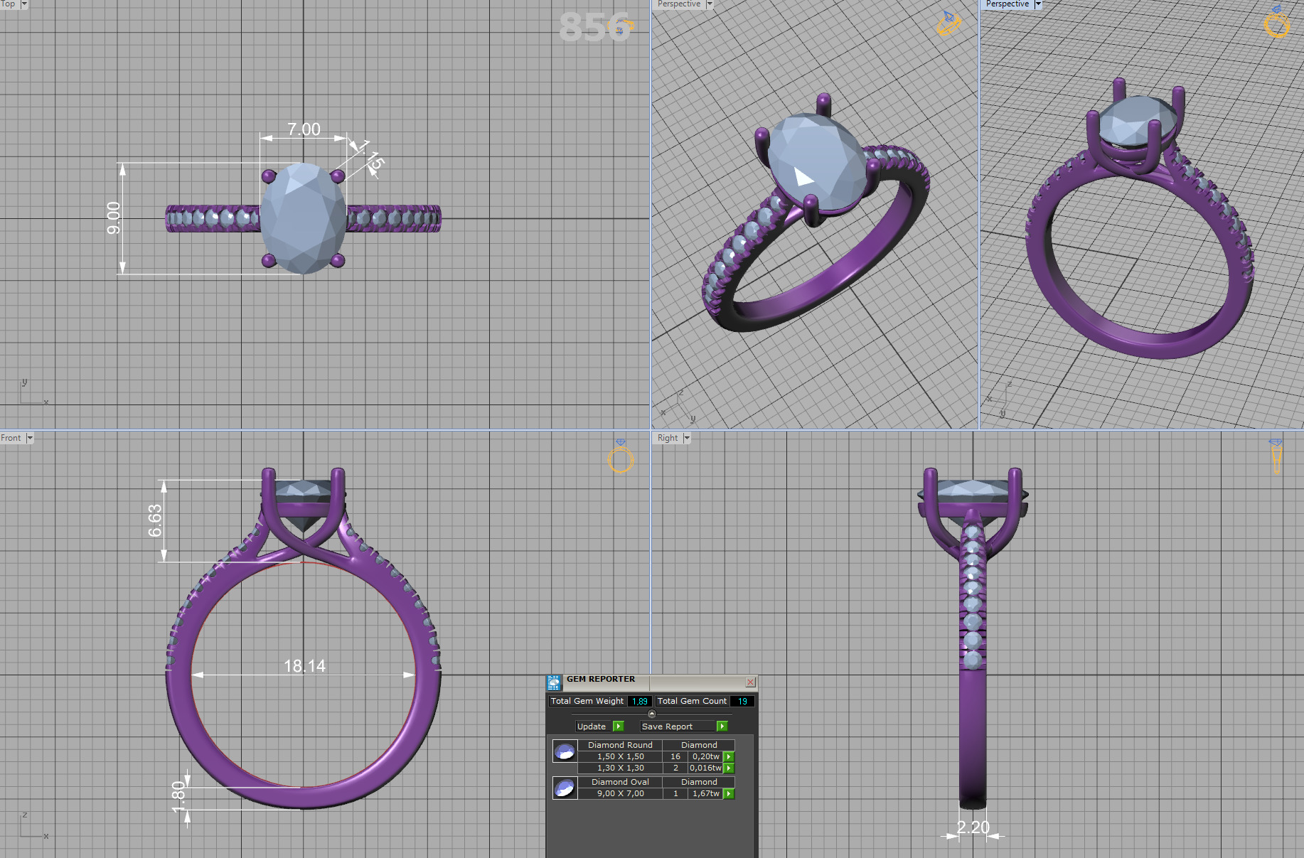 9x7 Oval Stone Trellis Engagement Ring Pave Setting 3dmodel 3D print model_7