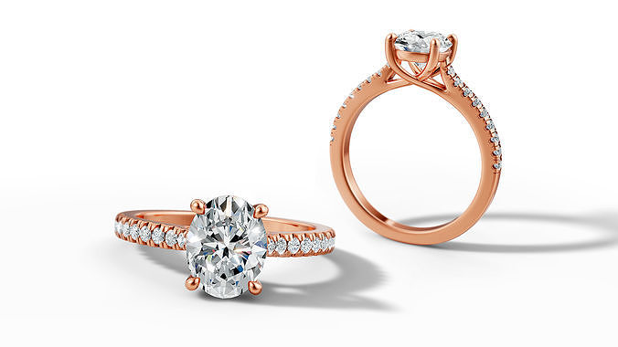 9x7 Oval Stone Trellis Engagement Ring Pave Setting 3dmodel 3D print model