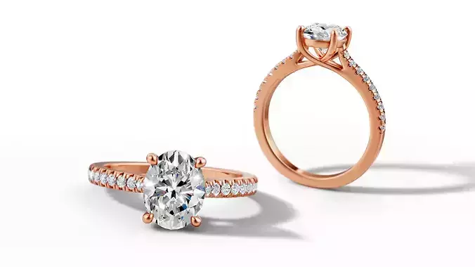 9x7 Oval Stone Trellis Engagement Ring Pave Setting 3dmodel 3D print model