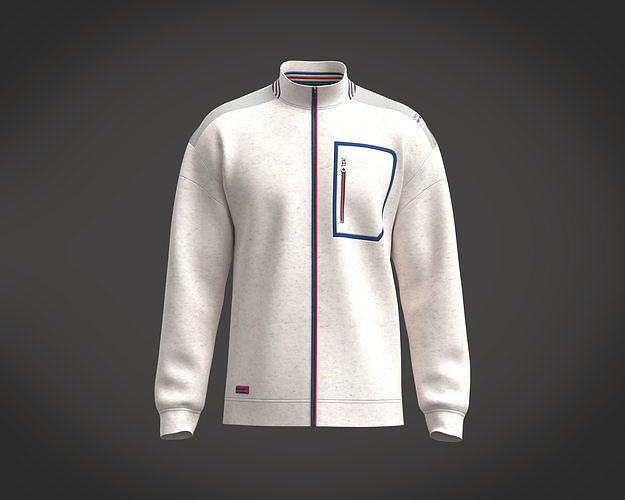 Mens turtleneck jacket with pocket piping and graphic 3D model