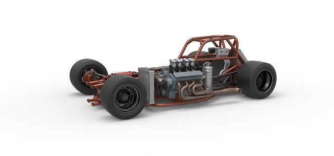 Supermodified front engine race car Base Version 3 Scale 1 to 25 3D print model