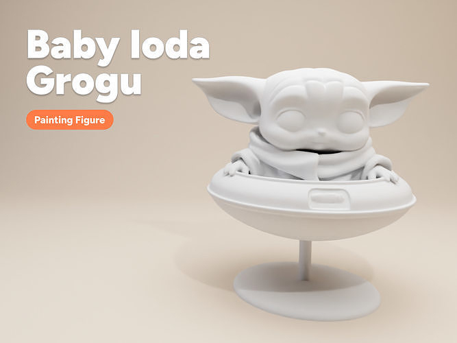 Chibi Baby Yoda Grogu in Floating Pod Funko Pop Style 3D print model