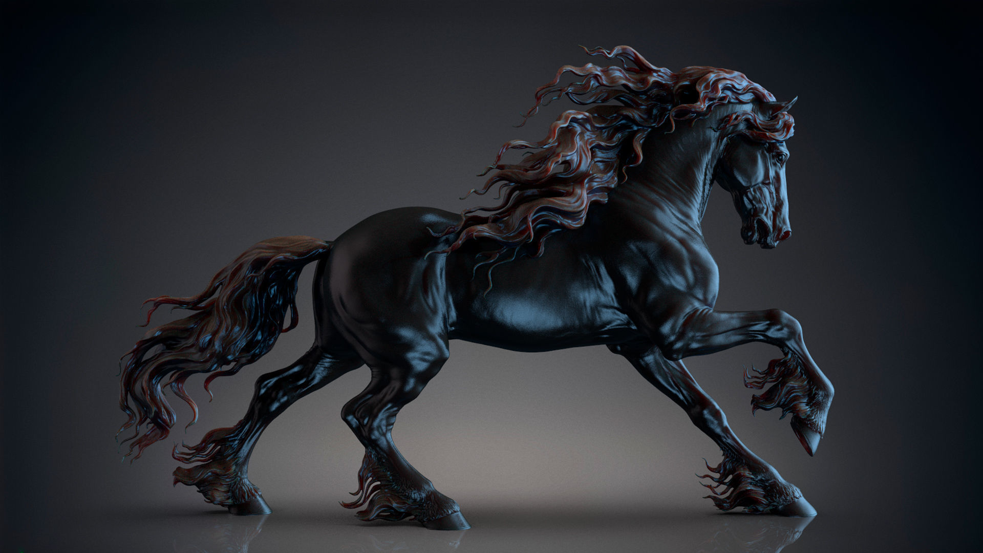 3 Friesian horses 3D Model Collection_7