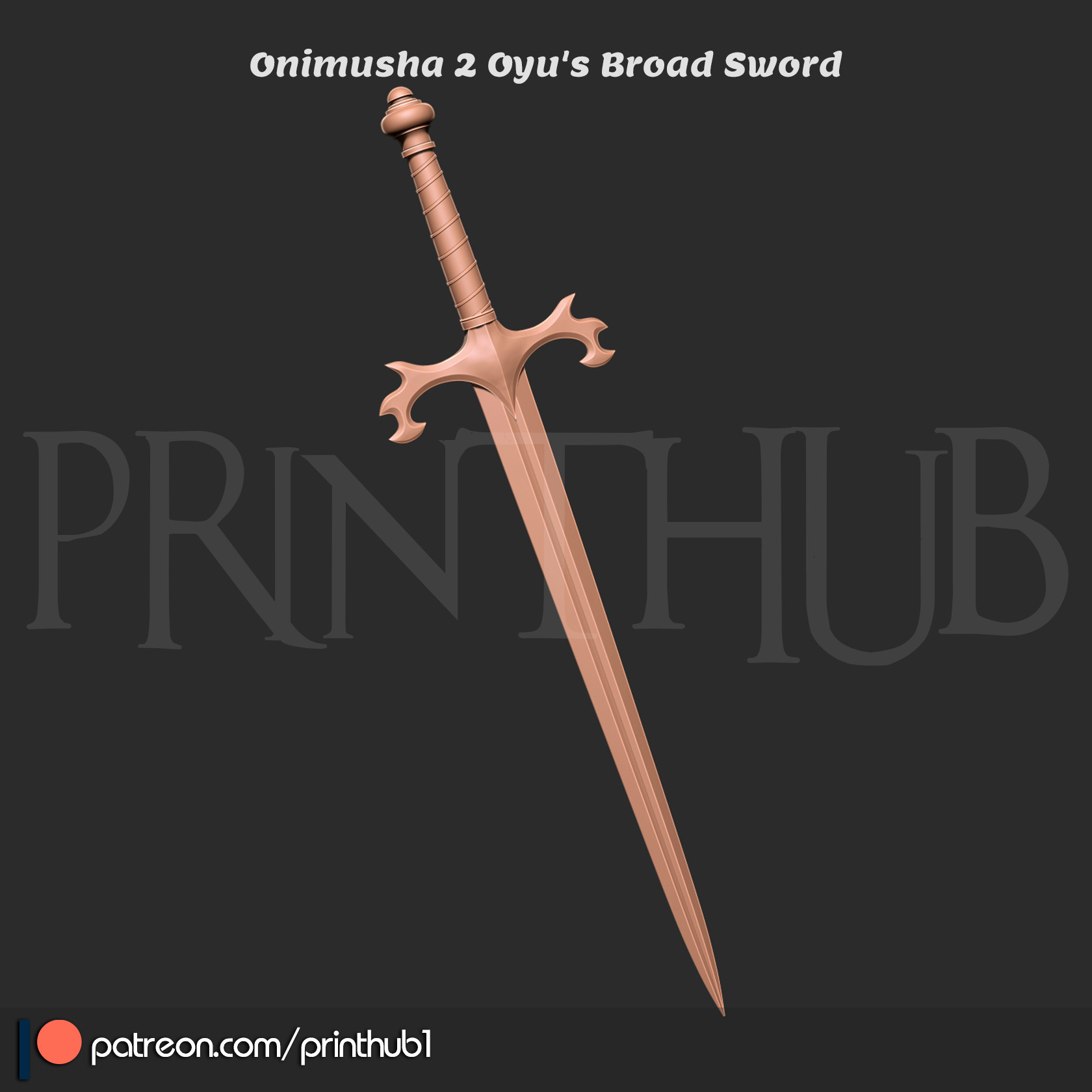 Oyu Broad Sword Onimusha 2 Warlord Replica 3D Print Cosplay Prop 3D print model_1