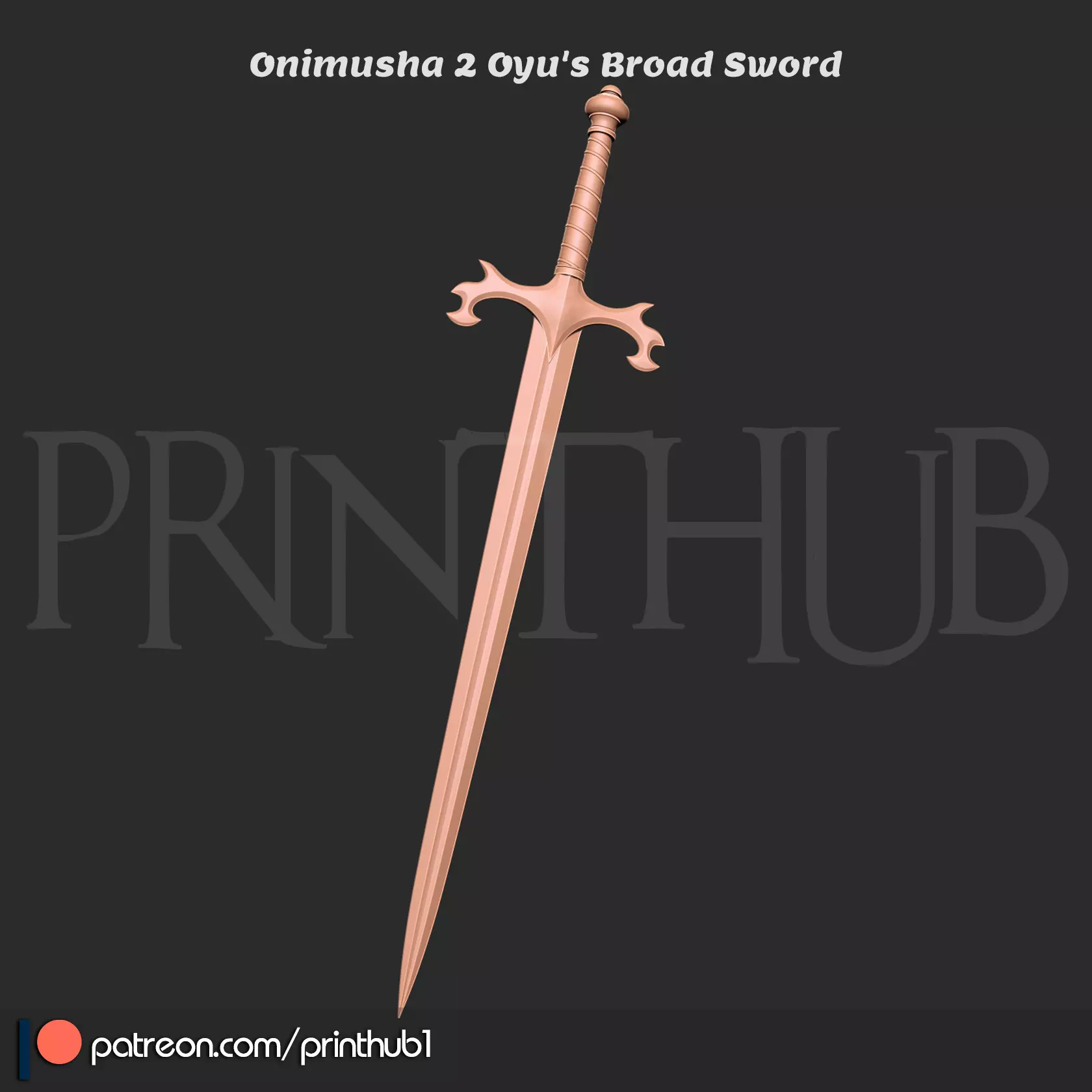 Oyu Broad Sword Onimusha 2 Warlord Replica 3D Print Cosplay Prop 3D print model_0