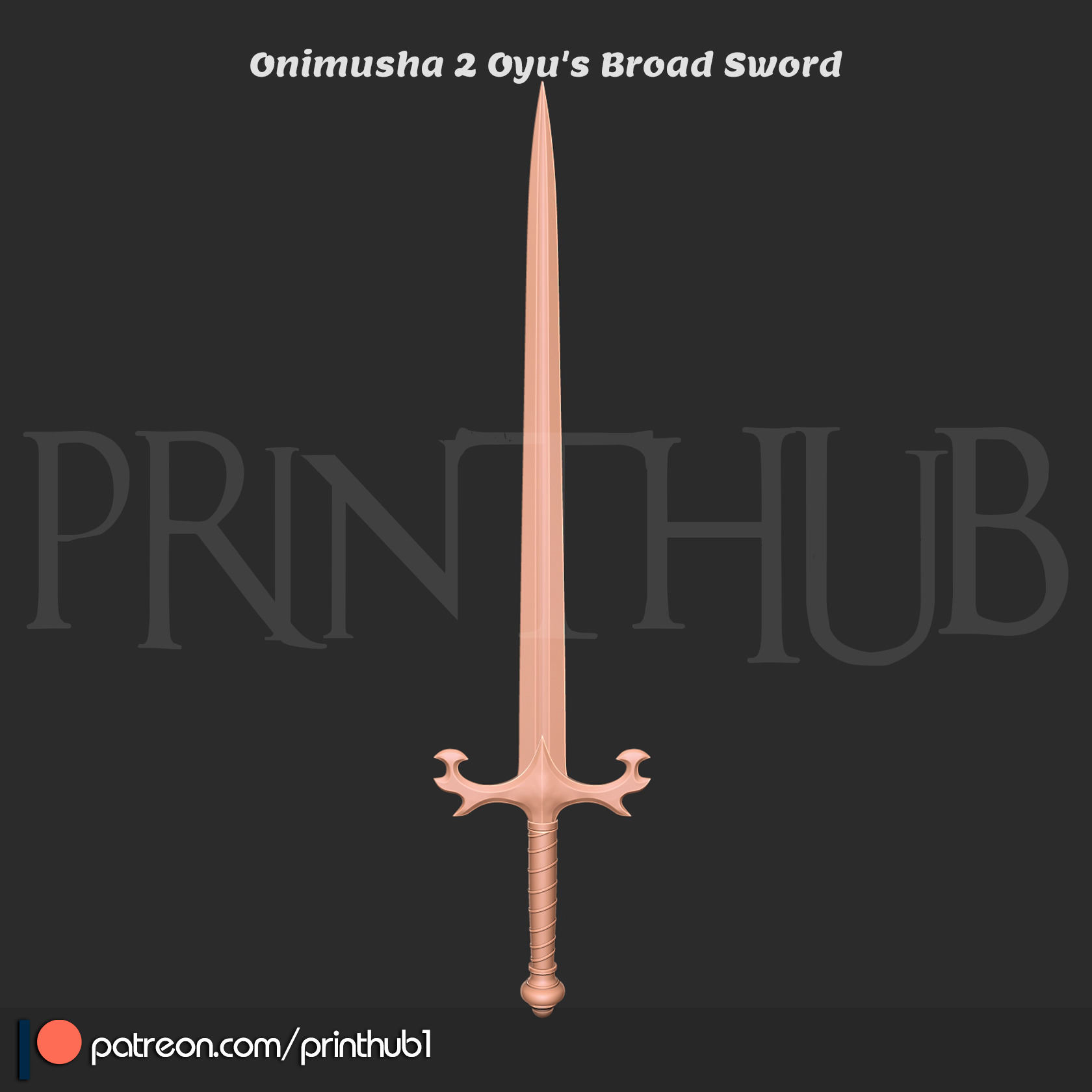Oyu Broad Sword Onimusha 2 Warlord Replica 3D Print Cosplay Prop 3D print model_4