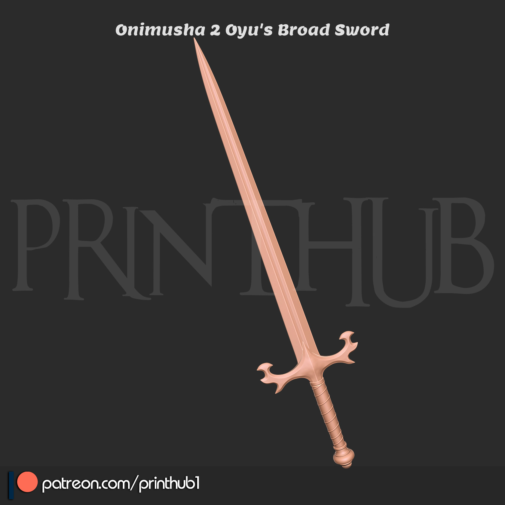 Oyu Broad Sword Onimusha 2 Warlord Replica 3D Print Cosplay Prop 3D print model_3