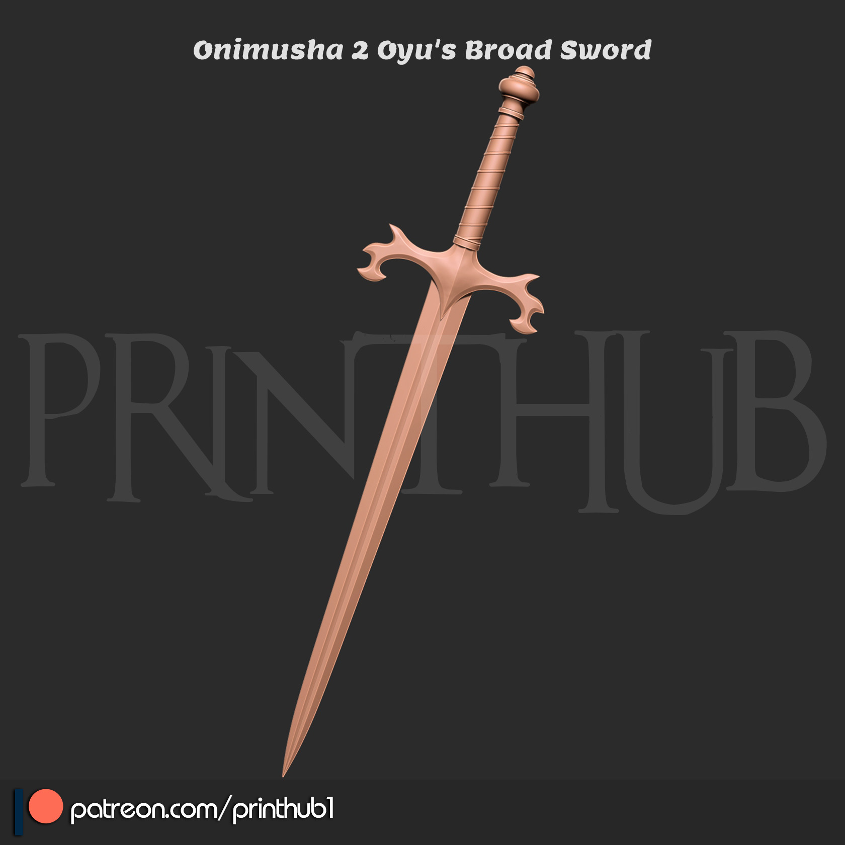 Oyu Broad Sword Onimusha 2 Warlord Replica 3D Print Cosplay Prop 3D print model_6