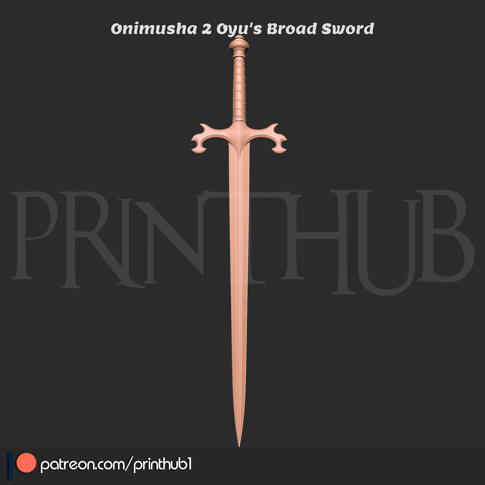 Oyu Broad Sword Onimusha 2 Warlord Replica 3D Print Cosplay Prop 3D print model_2