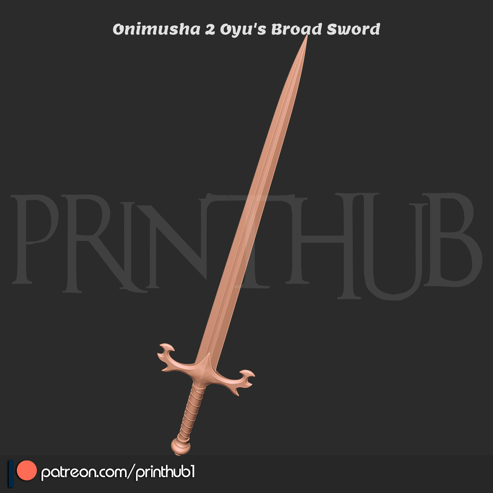 Oyu Broad Sword Onimusha 2 Warlord Replica 3D Print Cosplay Prop 3D print model_5
