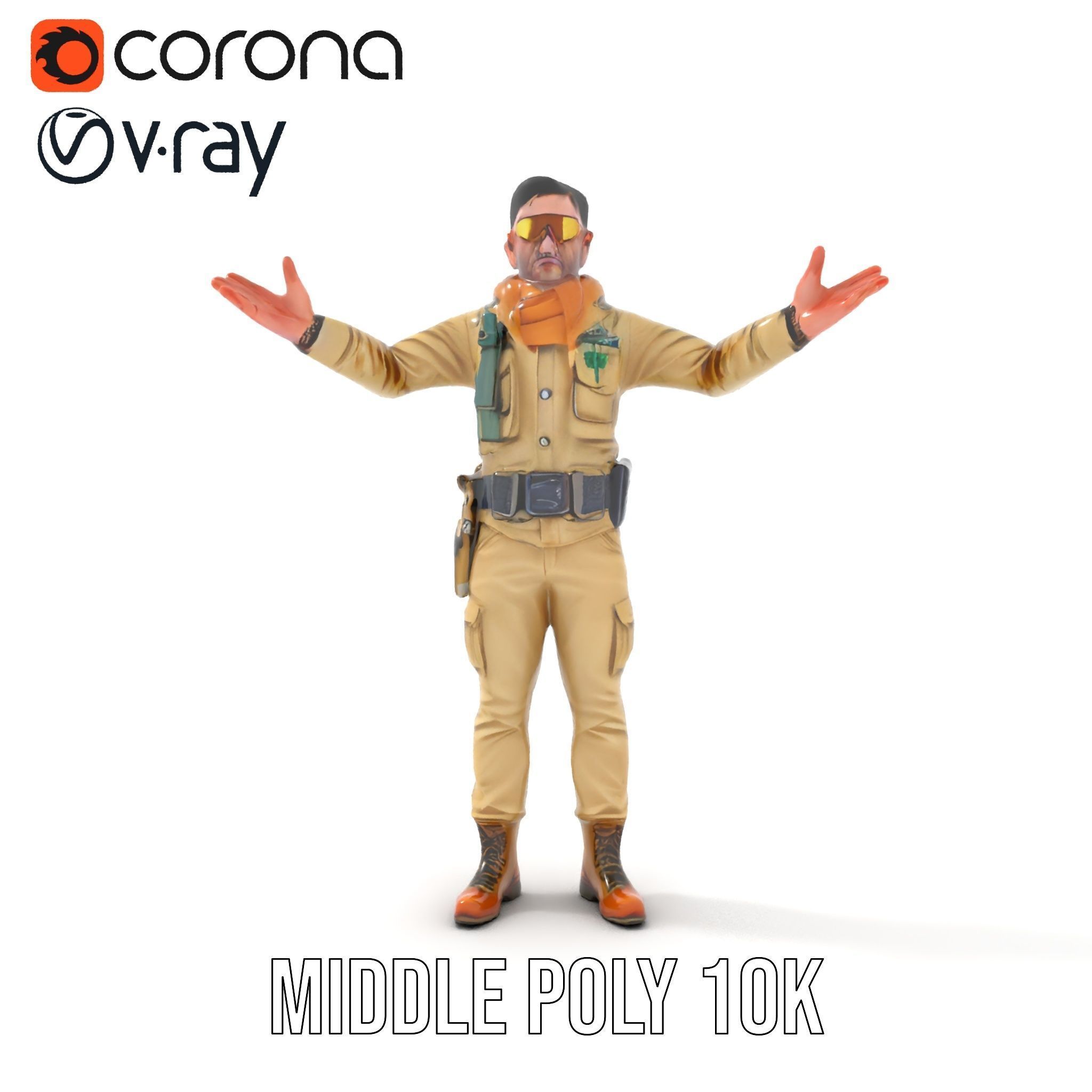 Desert Explorer Rigged and Animated D Character Model Low-poly 3D model_13