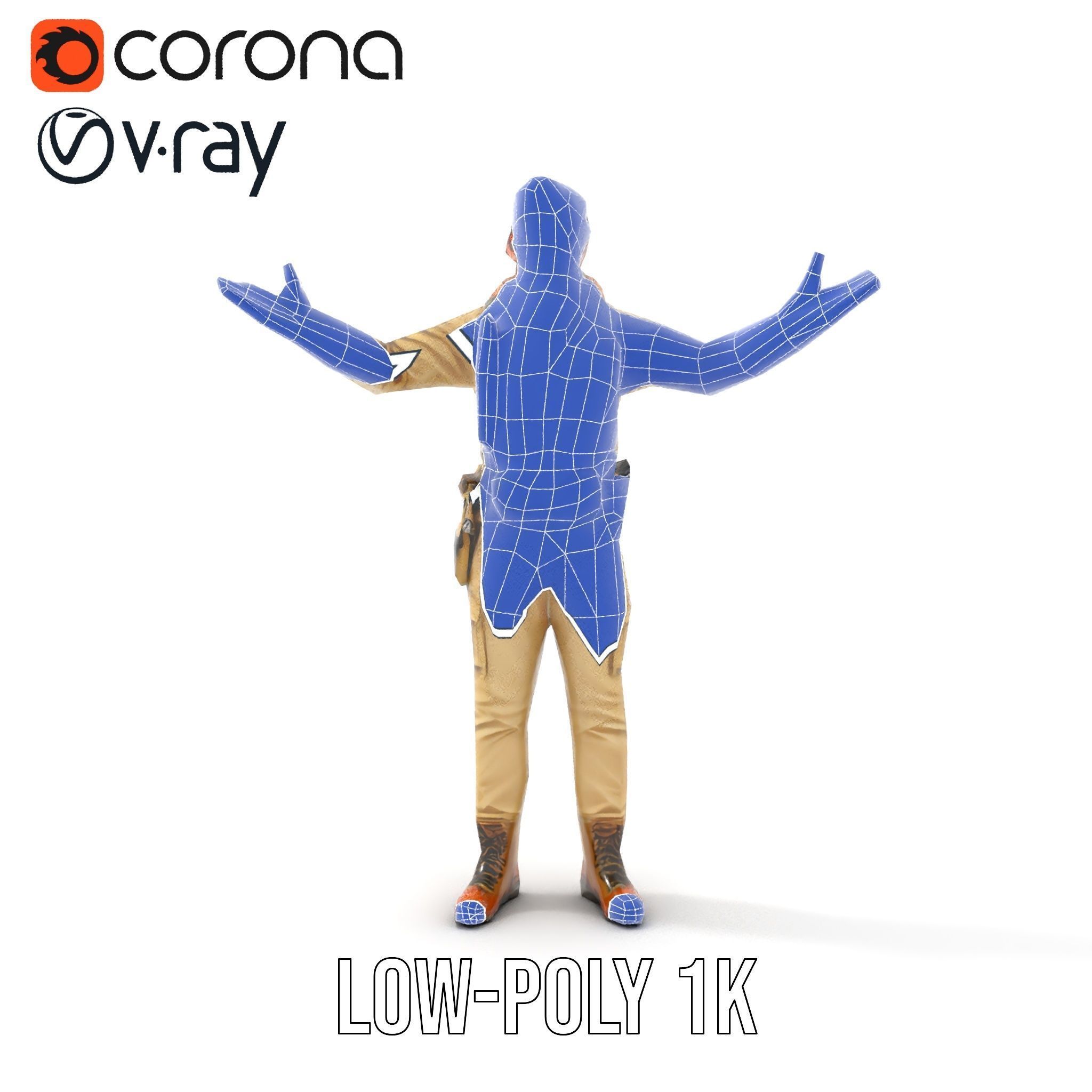 Desert Explorer Rigged and Animated D Character Model Low-poly 3D model_8