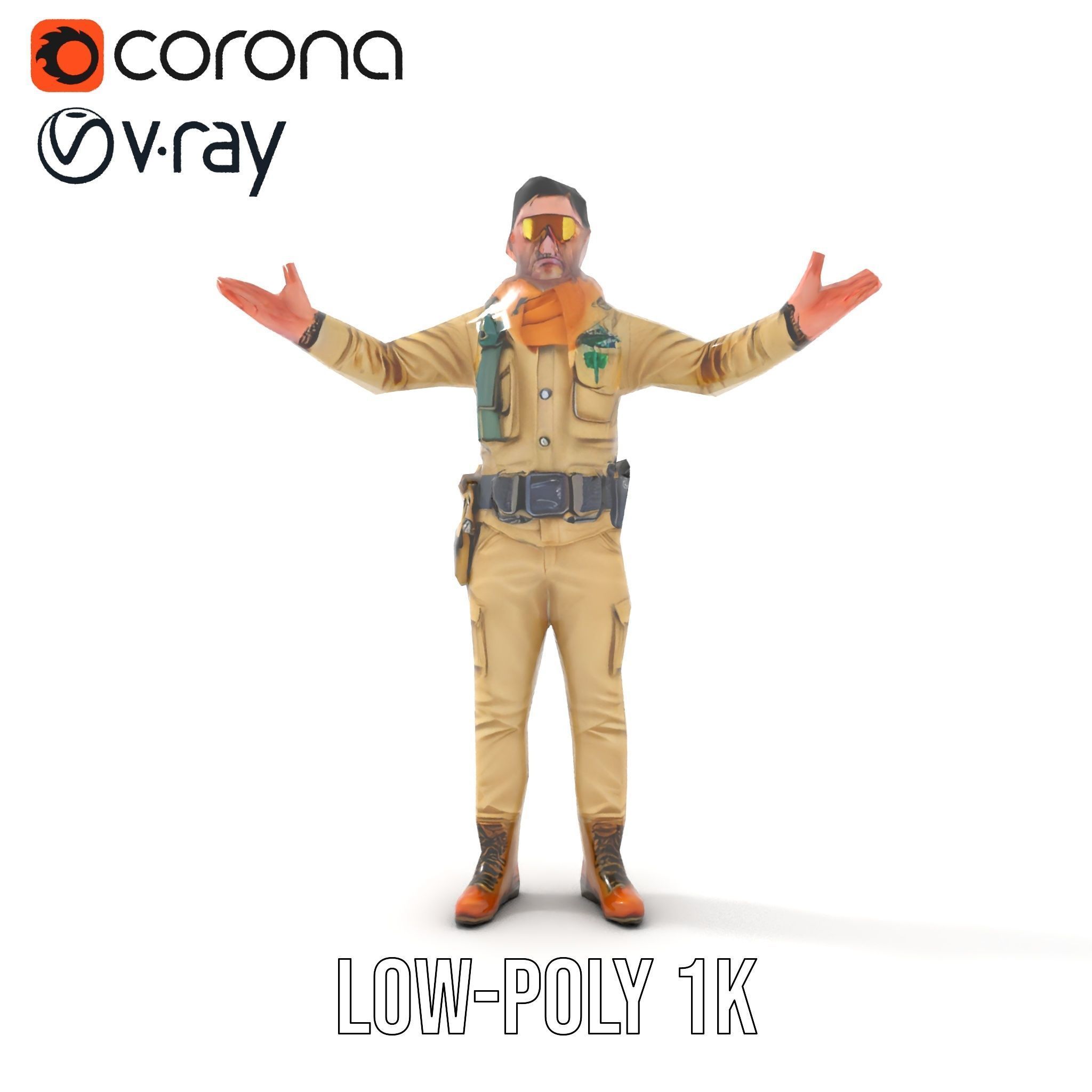 Desert Explorer Rigged and Animated D Character Model Low-poly 3D model_22