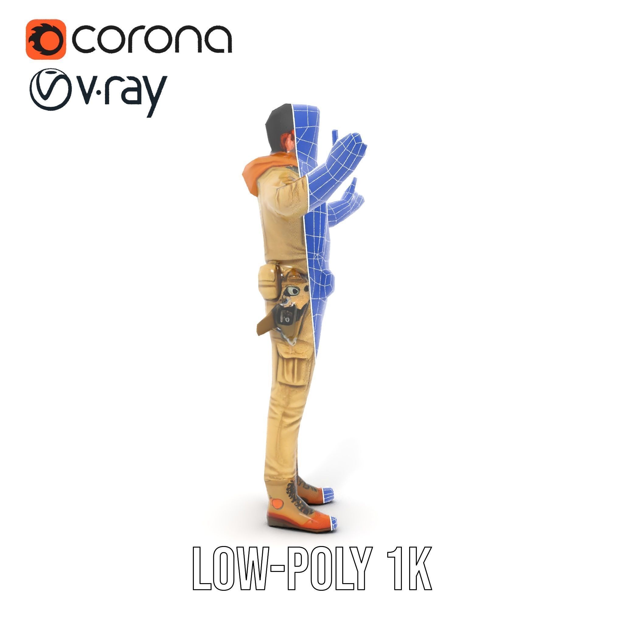 Desert Explorer Rigged and Animated D Character Model Low-poly 3D model_16