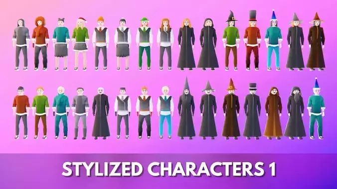 Stylized Cartoon Character Pack 1 Game Ready Rigged NPCs Low-poly 3D model