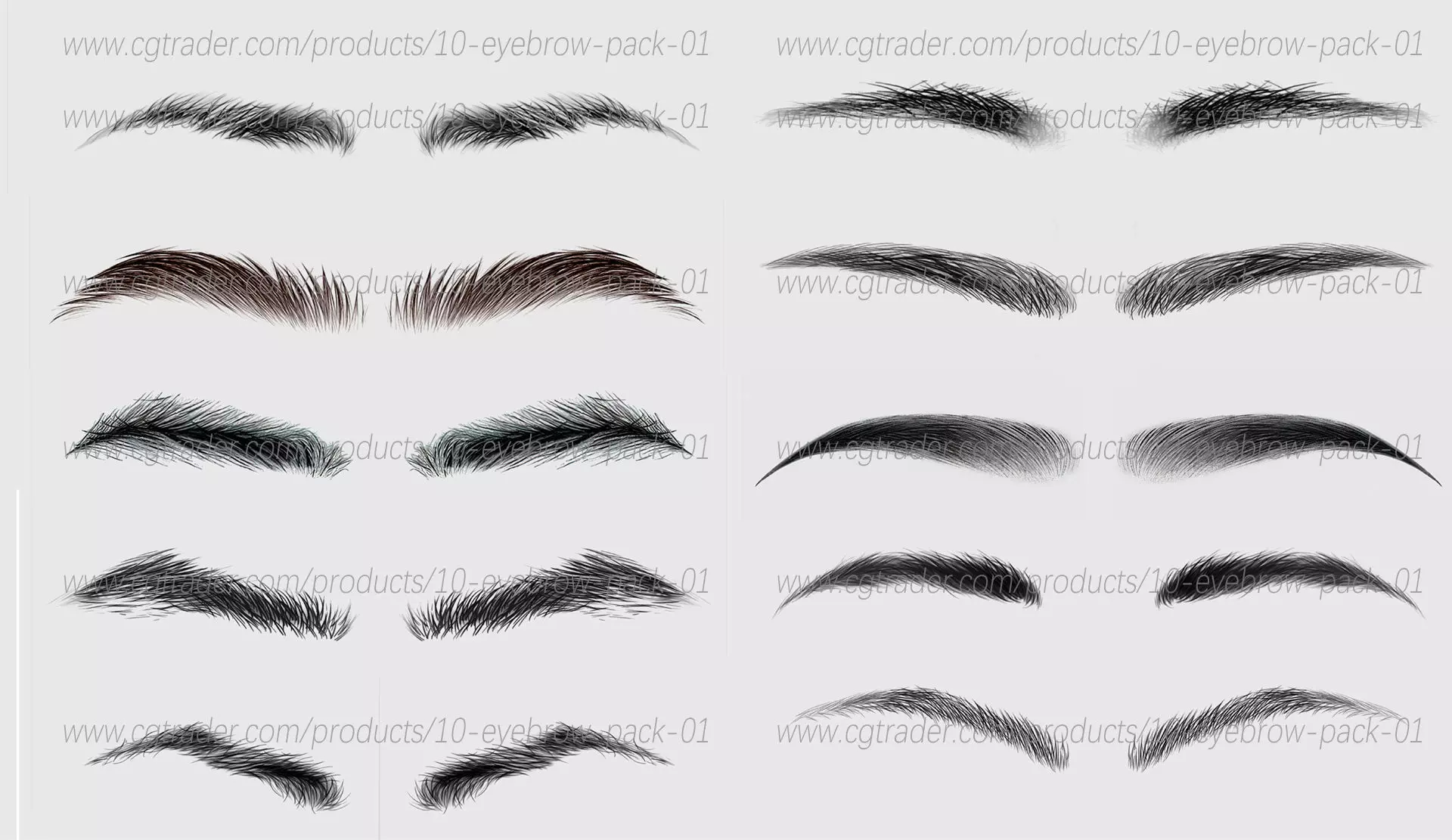 10 Eyebrows Pack 01 Low-poly 3D model