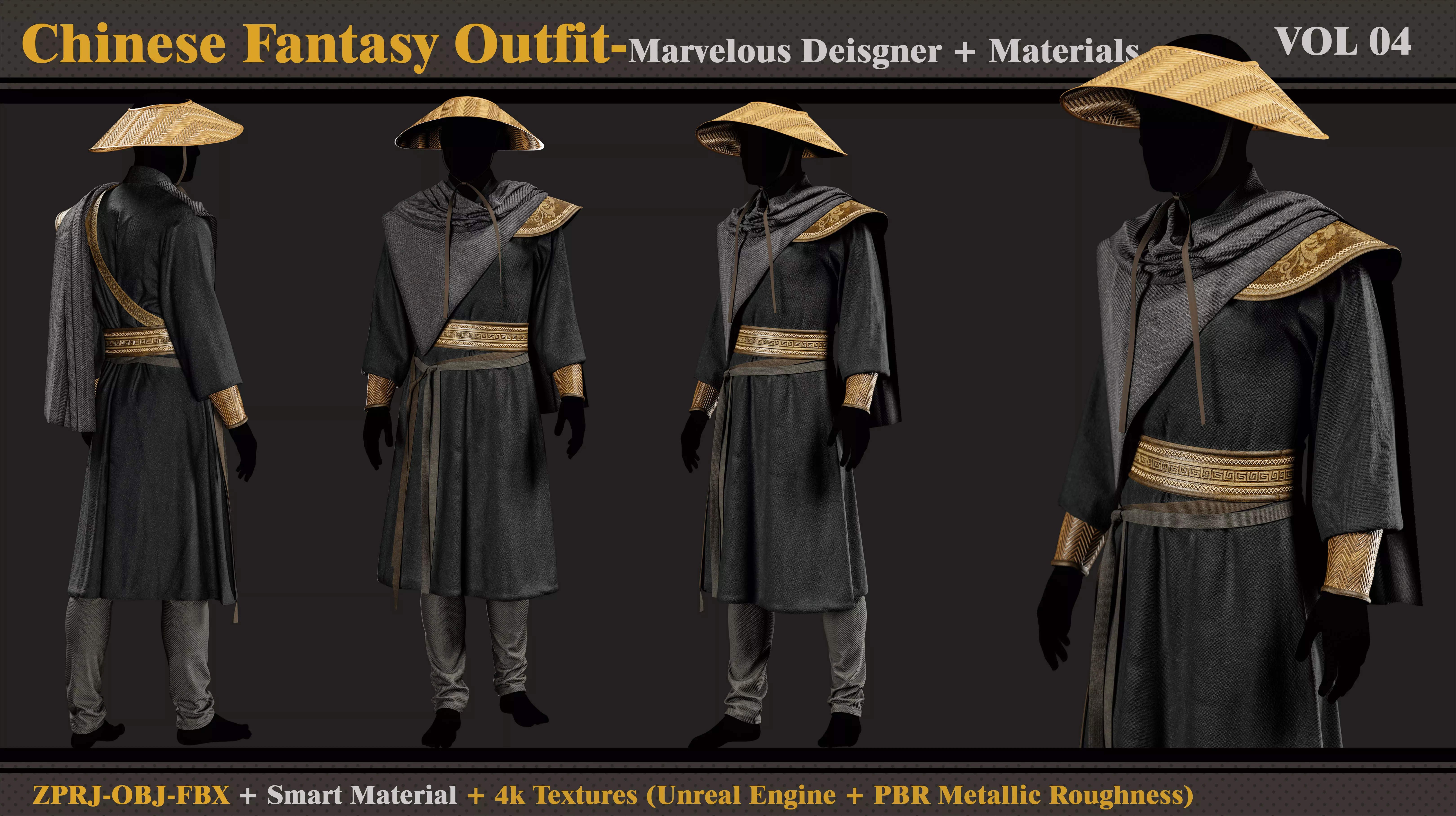 Chinese Fantasy Outfit-MD-Clo3d-Smart Material-Textures-OBJ-FBX 3D model_0
