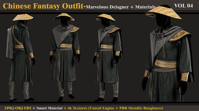 Chinese Fantasy Outfit-MD-Clo3d-Smart Material-Textures-OBJ-FBX 3D model