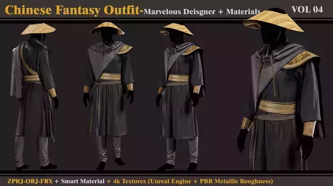 Chinese Fantasy Outfit-MD-Clo3d-Smart Material-Textures-OBJ-FBX