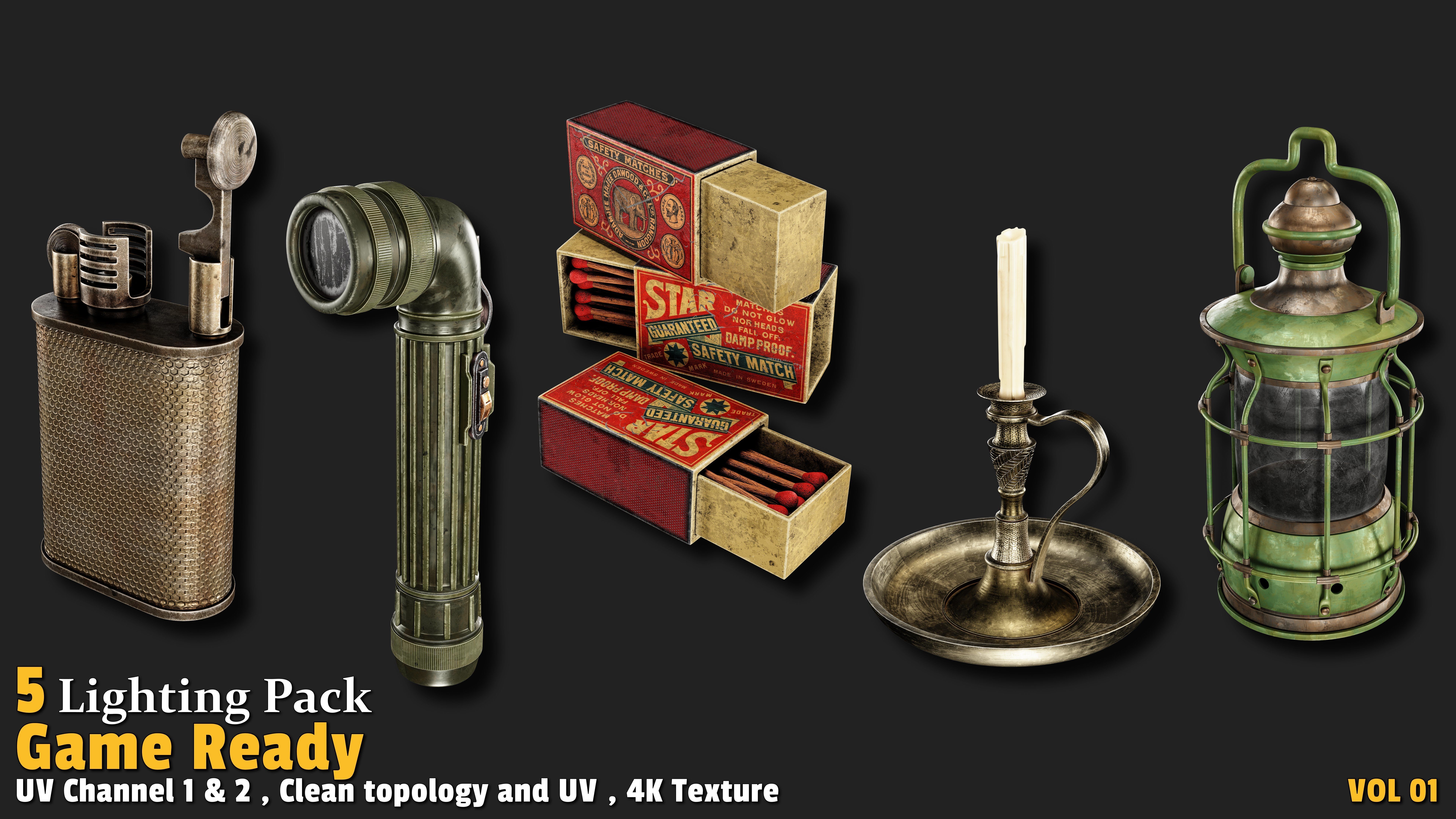 Lighting Props Game Ready VOL01 Low-poly 3D model_1