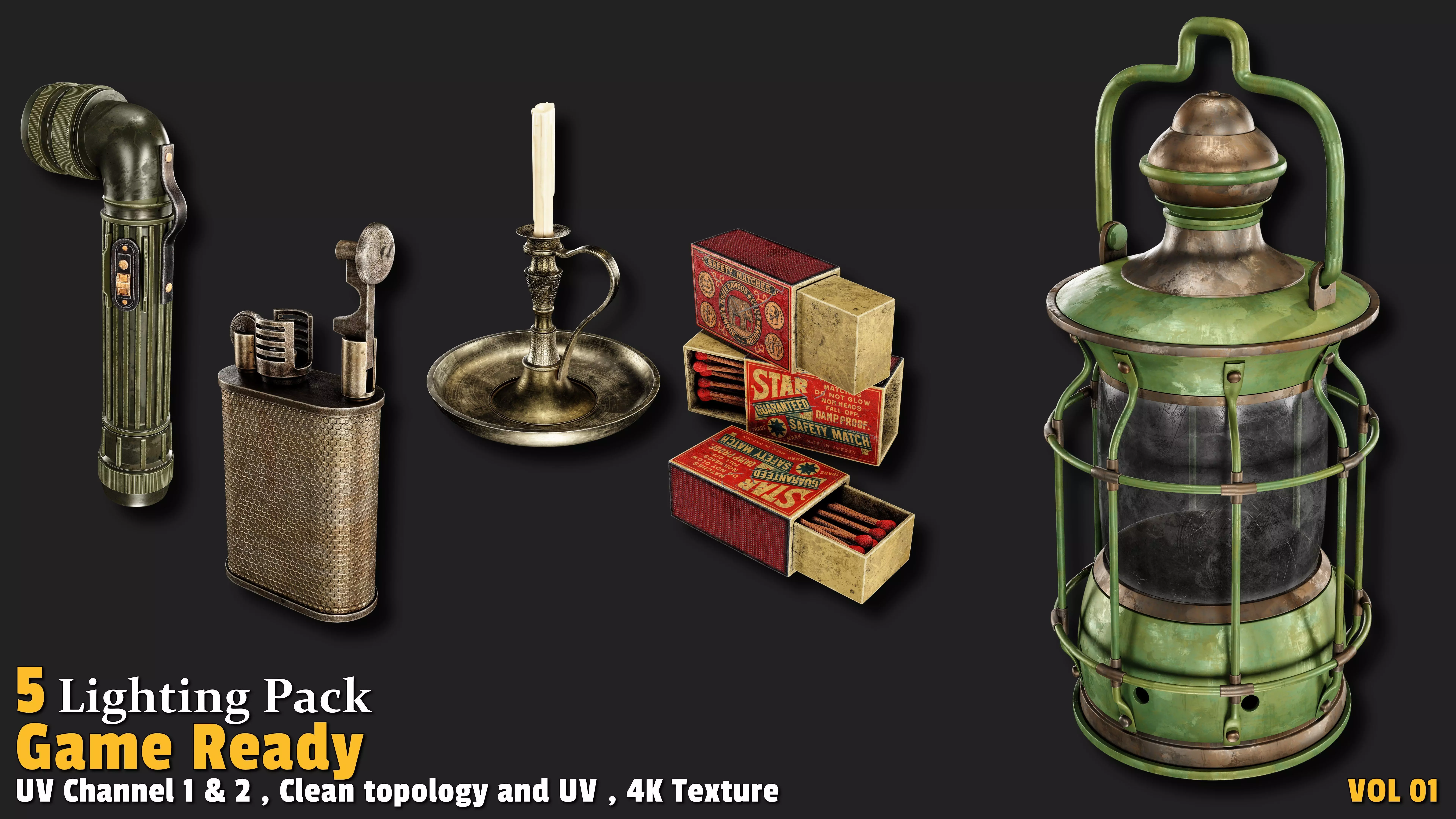 Lighting Props Game Ready VOL01 Low-poly 3D model_0