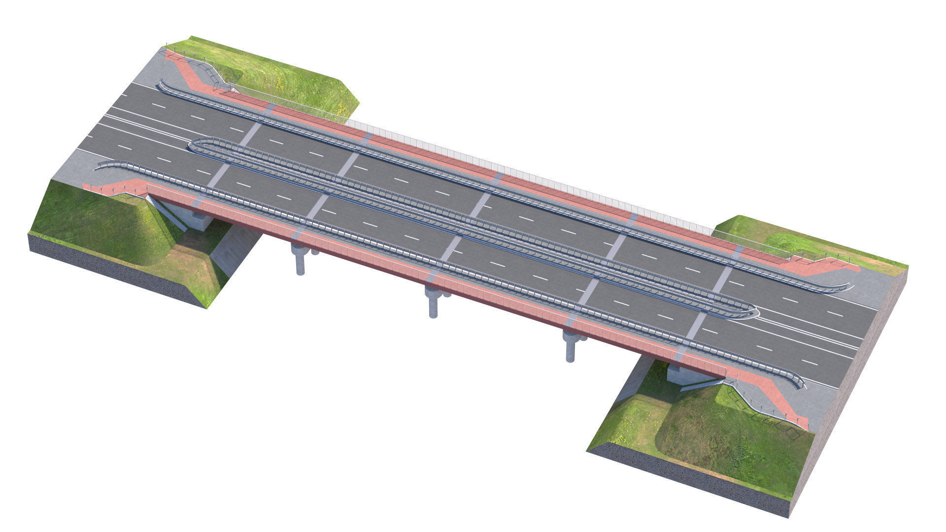High detailed 4 lane bridge over the main road  3D model_2