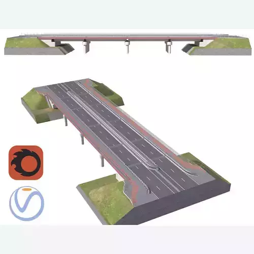 High detailed 4 lane bridge over the main road  3D model