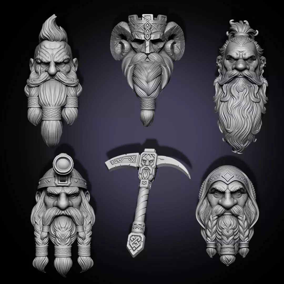 Dwarf Head Set Mythic Legions Custom 3D print model_0