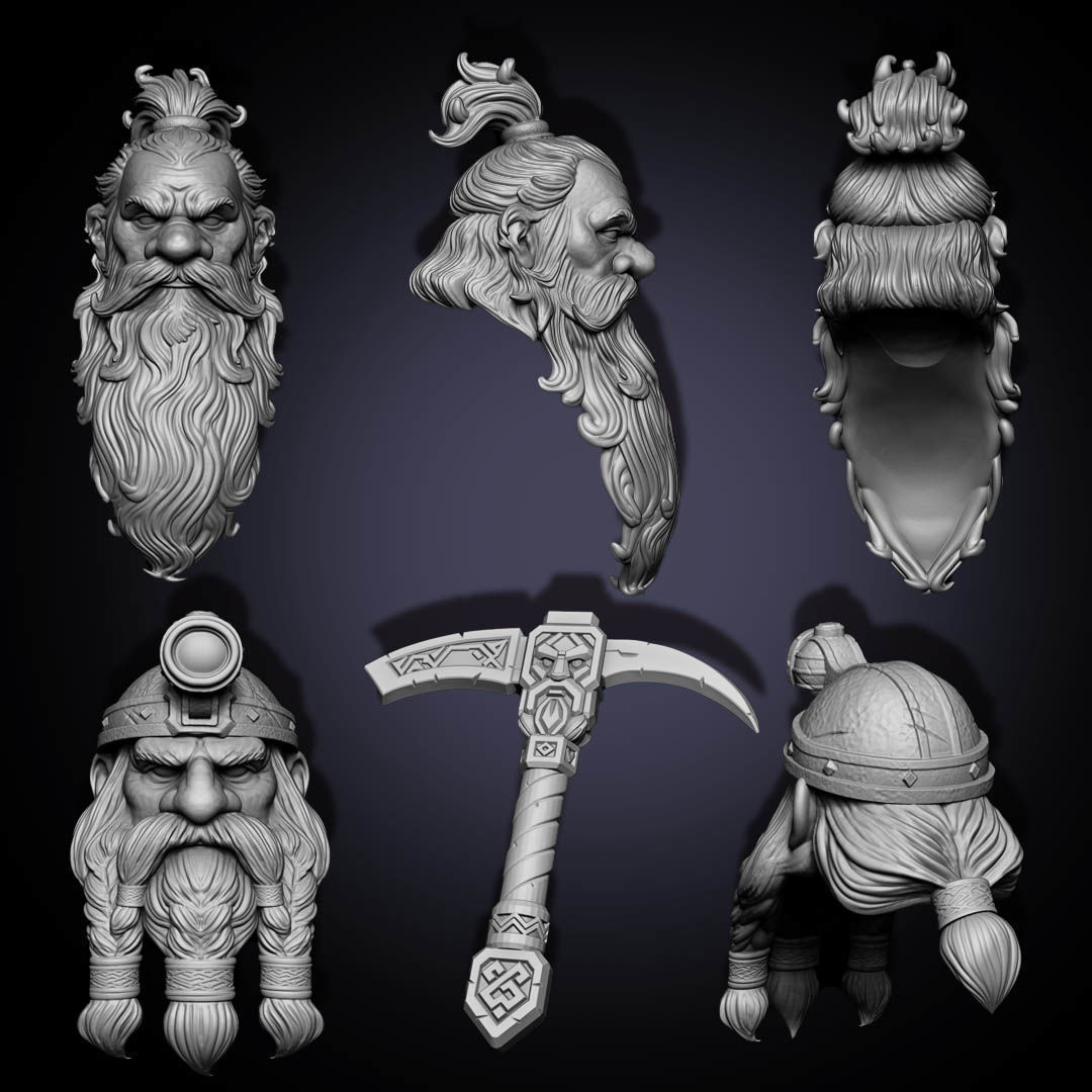 Dwarf Head Set Mythic Legions Custom 3D print model_2