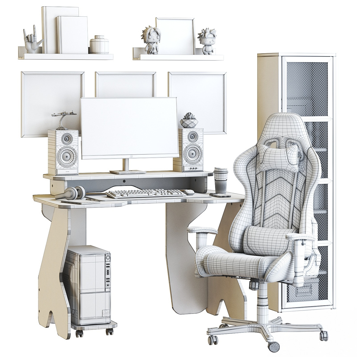 Workspace with gaming desk and chair 3D model_2
