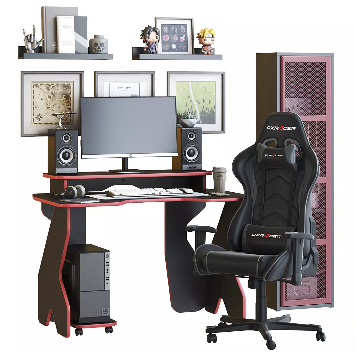 Workspace with gaming desk and chair 3D model_0