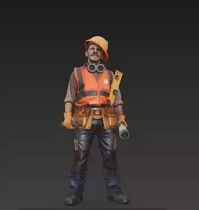 Modern American Hero - Epic Portrait of a Construction Worker Low-poly 3D model