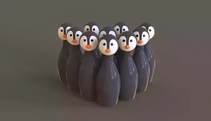 Cartoon Penguin Bowling And Ball Bowling